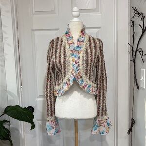 Anthropologie One Girl Who Floral Trim Striped Cardigan